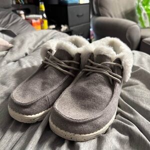 Hey Dude Gray Moccasins with White Fur Lining